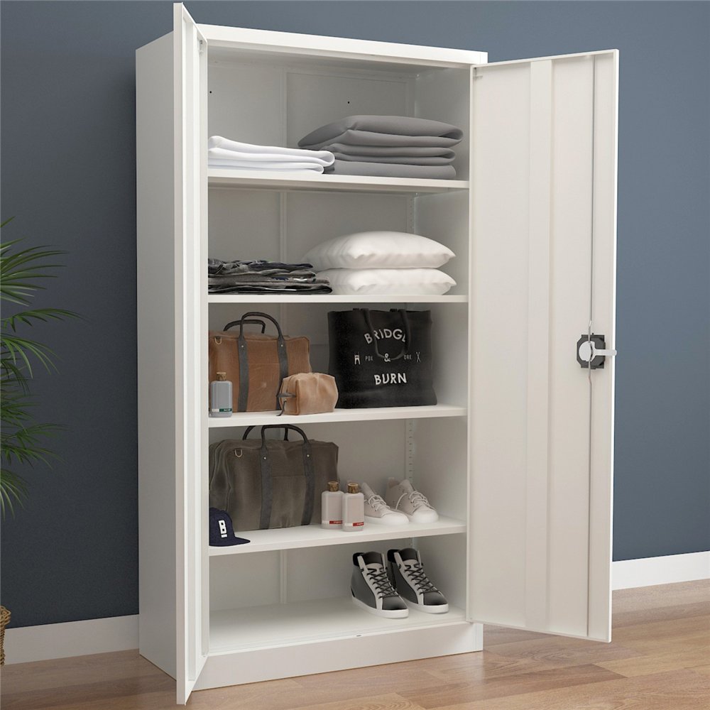 Professional Sturdy Commercial Steel Grey/White Storage Cupboard with 4 Shelves and Lock 800x400x1800mm For Commercial Kitchens