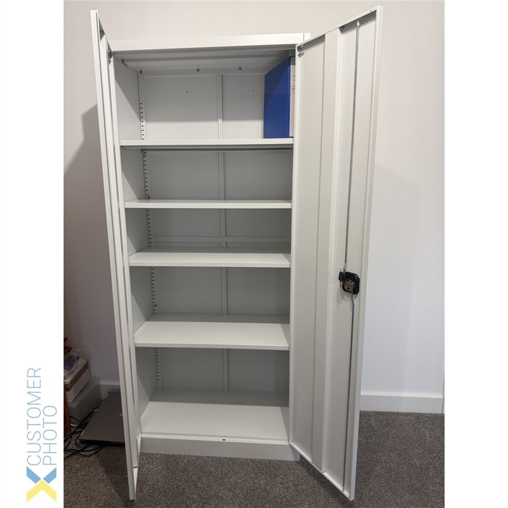 Professional Sturdy Commercial Steel Grey/White Storage Cupboard with 4 Shelves and Lock 800x400x1800mm For Commercial Kitchens
