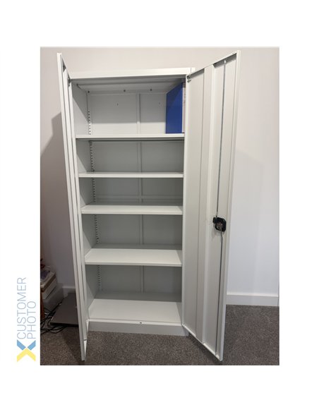Professional Sturdy Commercial Steel Grey/White Storage Cupboard with 4 Shelves and Lock 800x400x1800mm For Commercial Kitchens