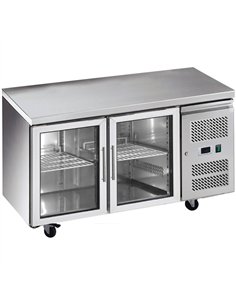 Professional Commercial Refrigerated Counter with 2 Glass Doors, 700mm Depth - Ideal for Busy Kitchens