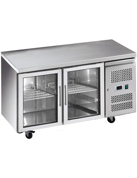 Professional Commercial Refrigerated Counter with 2 Glass Doors, 700mm Depth - Ideal for Busy Kitchens