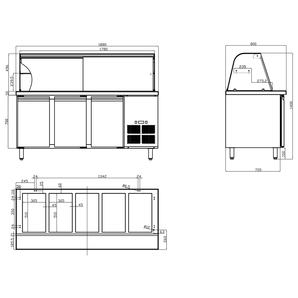 Professional Refrigerated Counter with 5xGN1/1 Display for Commercial Kitchens
