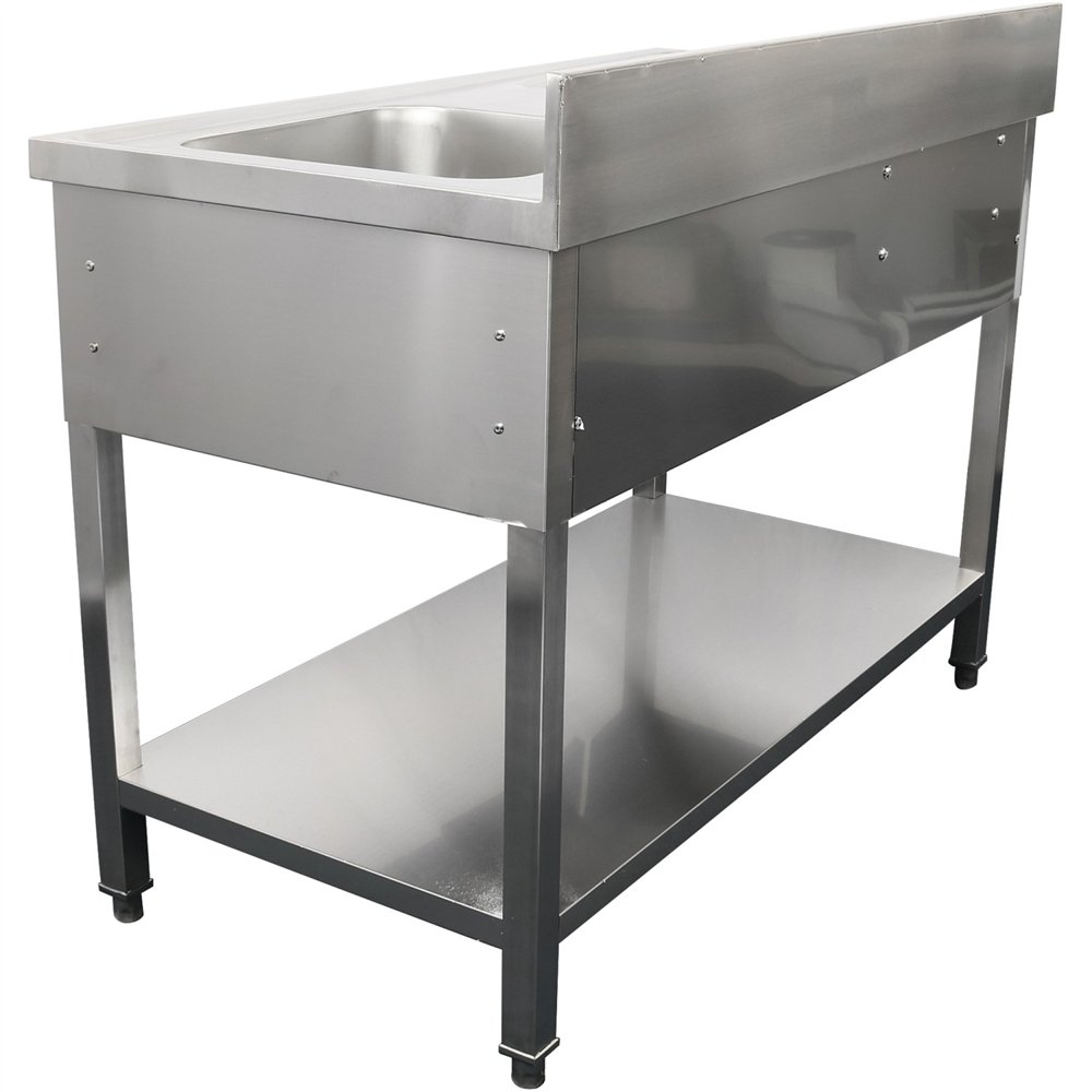 Professional Stainless Steel Commercial Sink with 1 Drawer, 1 Bowl, Right Bottom Shelf, and Splashback 1500x600x850mm - Ideal fo