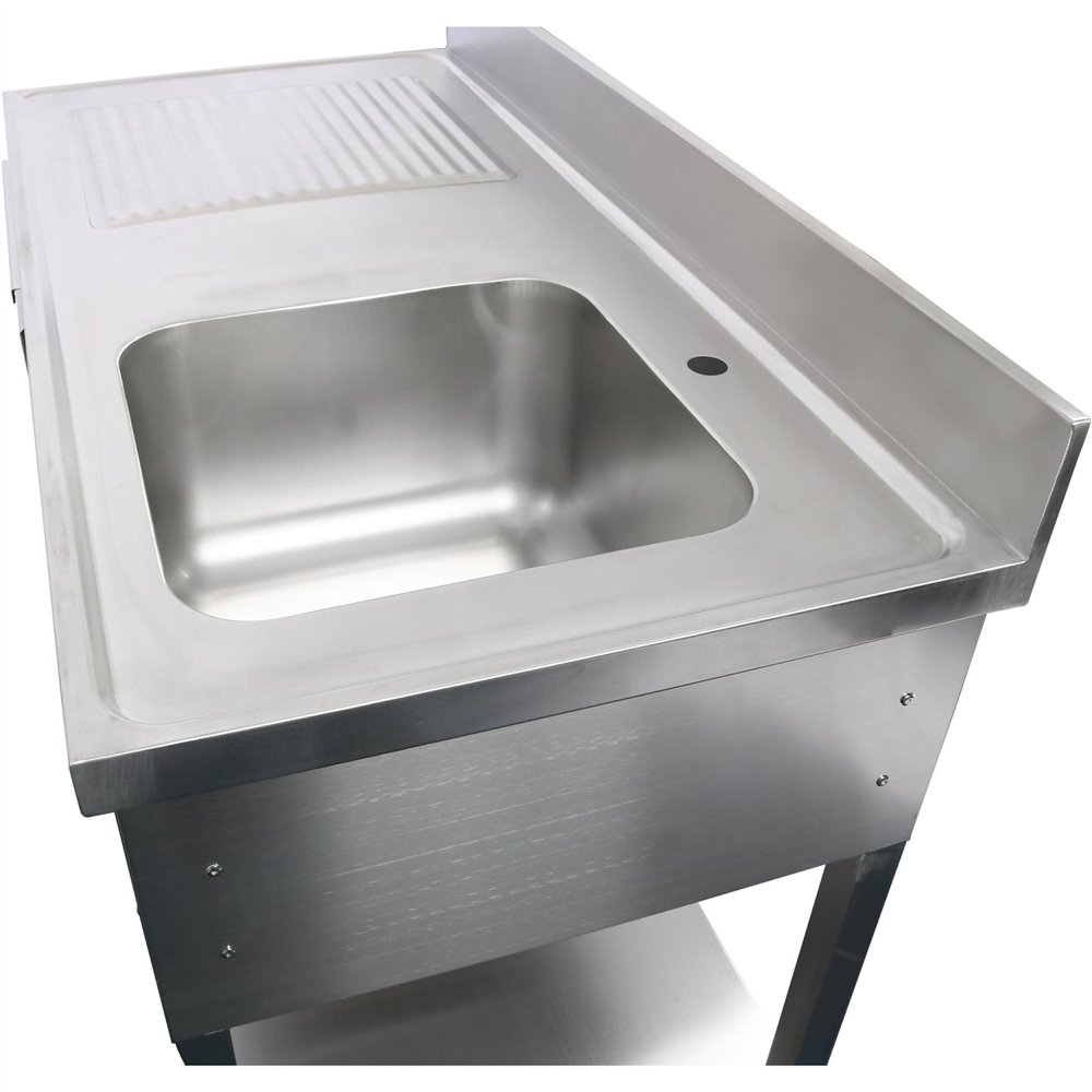 Professional Stainless Steel Commercial Sink, 1400x700x950mm, 1 Bowl to the Right, 1 Drawer, Splashback - Ideal for Catering Bus