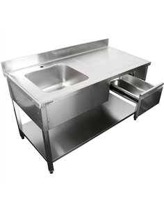 Professional Stainless Steel Commercial Sink, 1400x700x950mm, 1 Bowl to the Left, 1 Drawer, Splashback - Ideal for Catering Busi 2