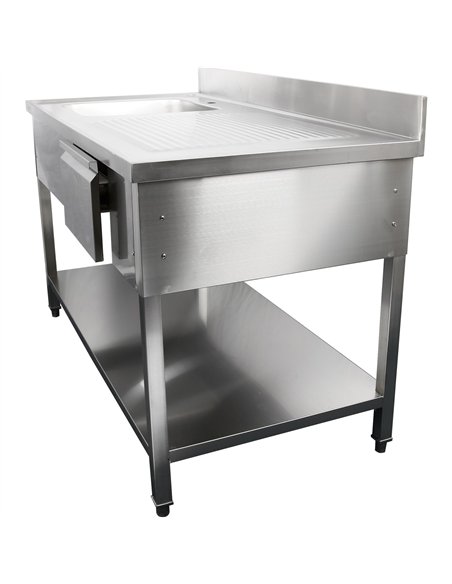 Professional Stainless Steel Commercial Sink, 1400x700x950mm, 1 Bowl to the Left, 1 Drawer, Splashback - Ideal for Catering Busi