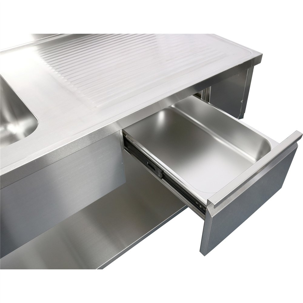 Professional Stainless Steel Commercial Sink, 1400x700x950mm, 1 Bowl to the Left, 1 Drawer, Splashback - Ideal for Catering Busi