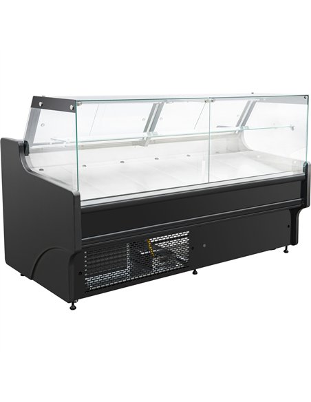 Professional Serve Over Deli Counter with Black Front and Straight Glass, Width 2580mm - Ideal for Commercial Kitchens