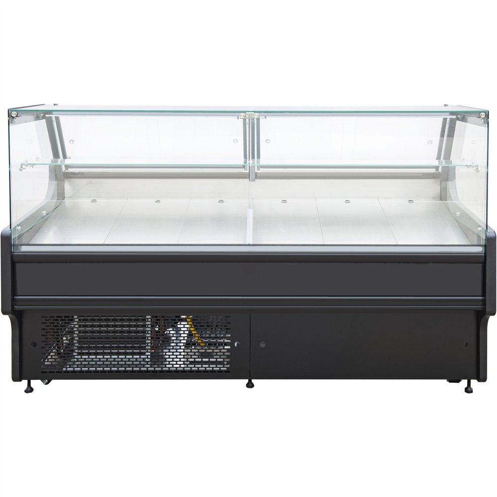 Professional Serve Over Deli Counter with Black Front and Straight Glass, Width 2580mm - Ideal for Commercial Kitchens