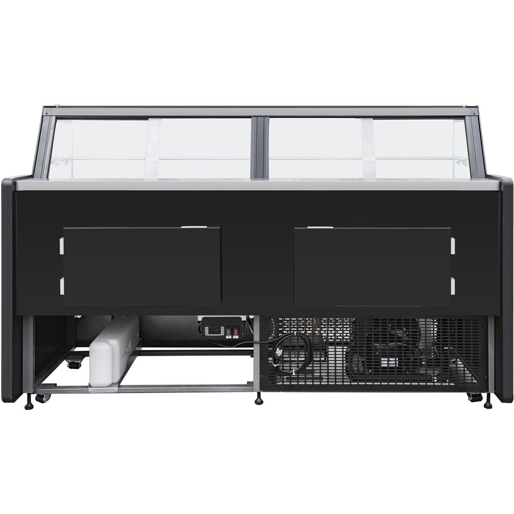Professional Serve Over Deli Counter with Black Front and Straight Glass, Width 2580mm - Ideal for Commercial Kitchens