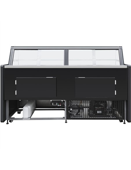 Professional Serve Over Deli Counter with Black Front and Straight Glass, Width 2580mm - Ideal for Commercial Kitchens