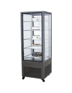 Professional Upright Chilled Display Case with 5 Glass Shelves in Black, Ideal for Commercial Kitchens, 675x695x1900mm