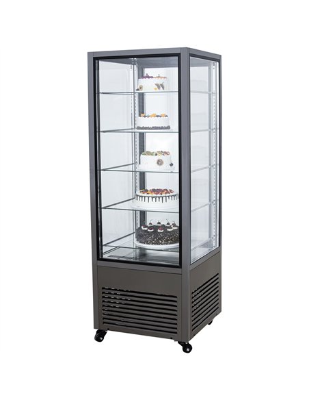 Professional Upright Chilled Display Case with 5 Glass Shelves in Black, Ideal for Commercial Kitchens, 675x695x1900mm