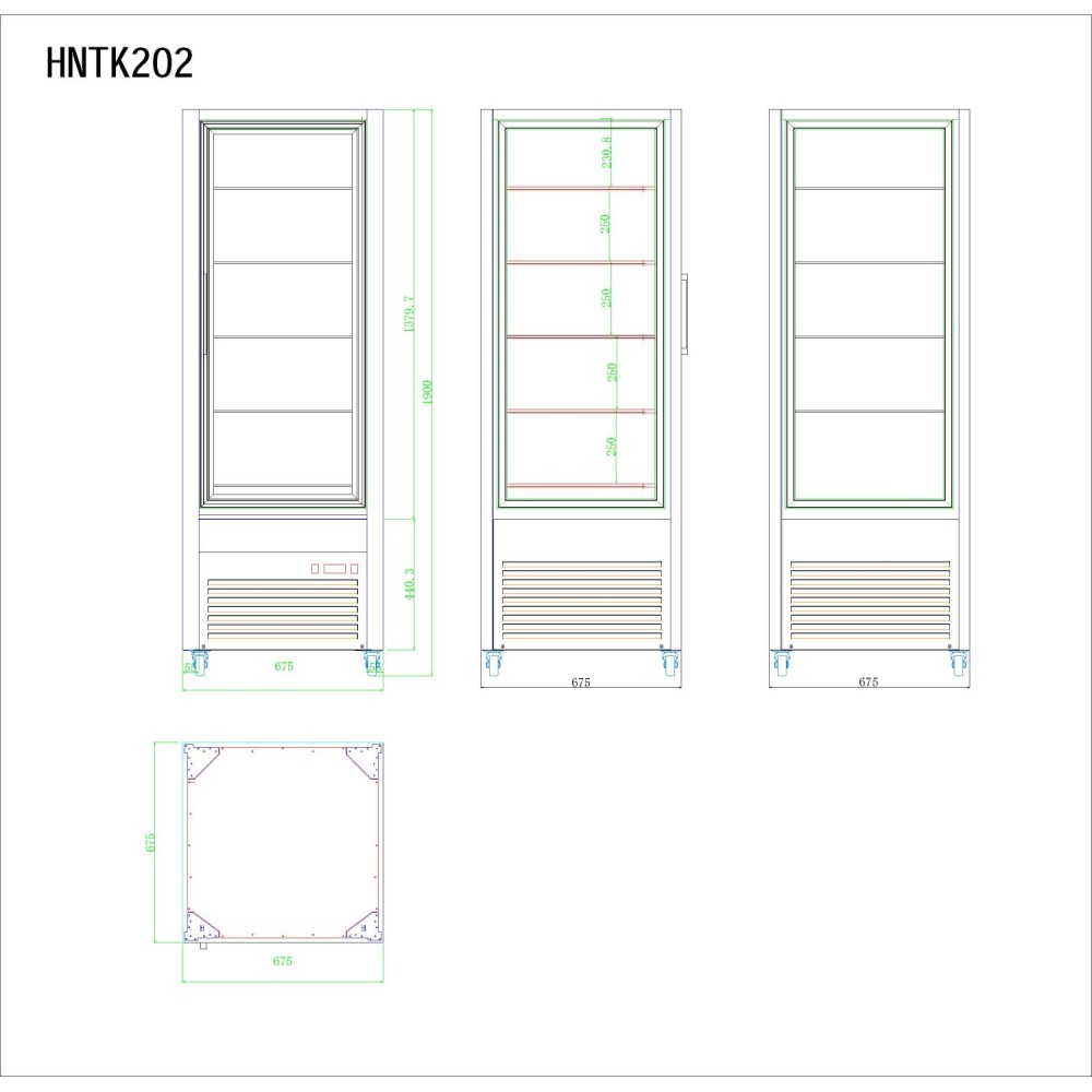 Professional Upright Chilled Display Case with 5 Glass Shelves in Black, Ideal for Commercial Kitchens, 675x695x1900mm