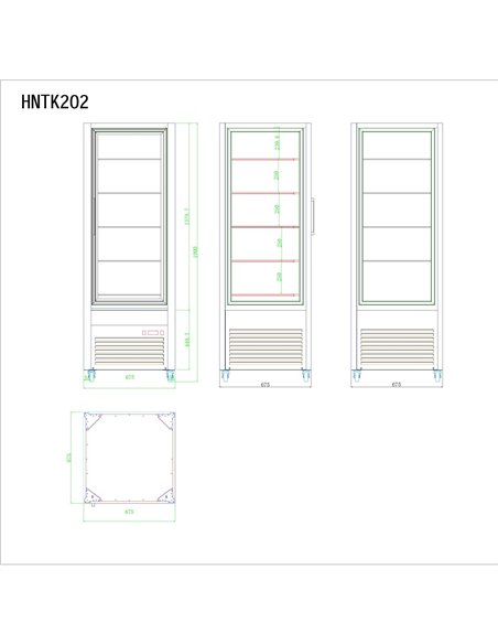 Professional Upright Chilled Display Case with 5 Glass Shelves in Black, Ideal for Commercial Kitchens, 675x695x1900mm