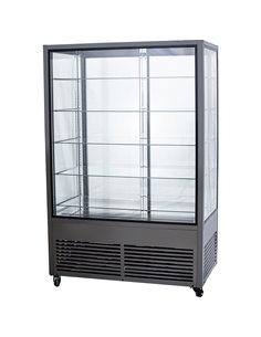Professional Commercial Upright Chilled Display Case with 5 Glass Shelves, 1250x695x1900mm, Black - Ideal for Catering Businesse