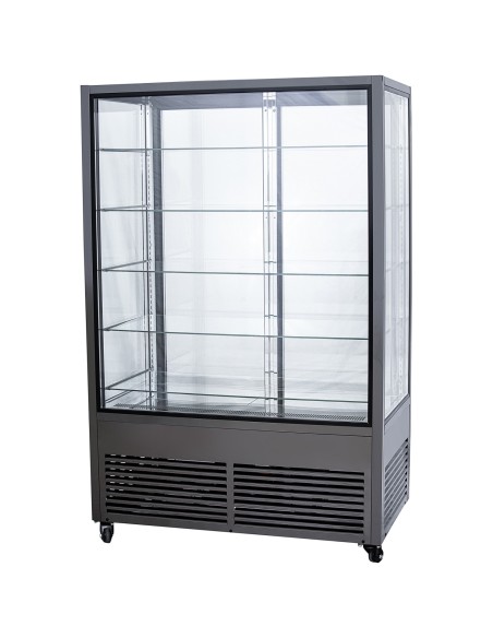 Professional Commercial Upright Chilled Display Case with 5 Glass Shelves, 1250x695x1900mm, Black - Ideal for Catering Businesse