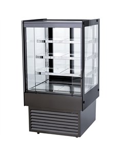 Professional Commercial Upright Chilled Display Case with 3 Glass Shelves, 700x700x1300mm in Black - Ideal for Catering Business
