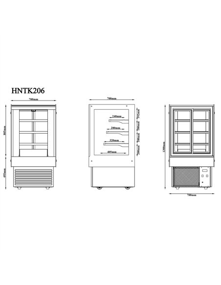 Professional Commercial Upright Chilled Display Case with 3 Glass Shelves, 700x700x1300mm in Black - Ideal for Catering Business