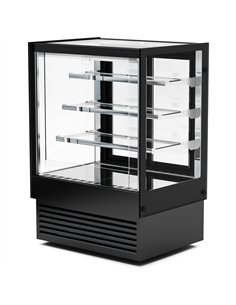 Professional Commercial Upright Chilled Display Case with 3 Glass Shelves, 900x700x1300mm, Black - Ideal for Catering Businesses