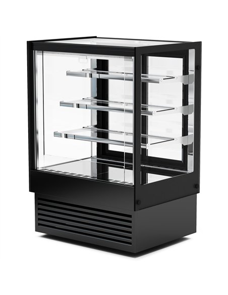 Professional Commercial Upright Chilled Display Case with 3 Glass Shelves, 900x700x1300mm, Black - Ideal for Catering Businesses