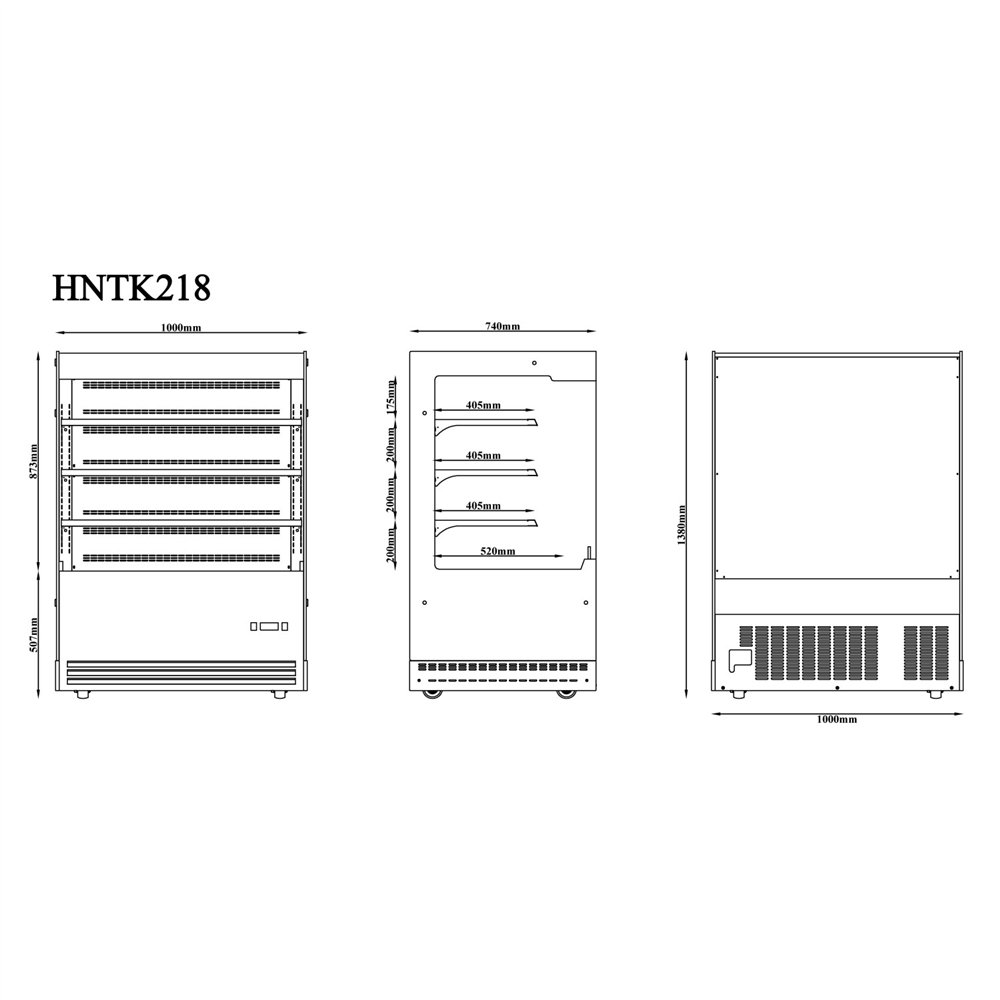 Professional Upright Chilled Display Case with 3 Glass Shelves, 1000x740x1380mm in Black - Ideal for Commercial Kitchens