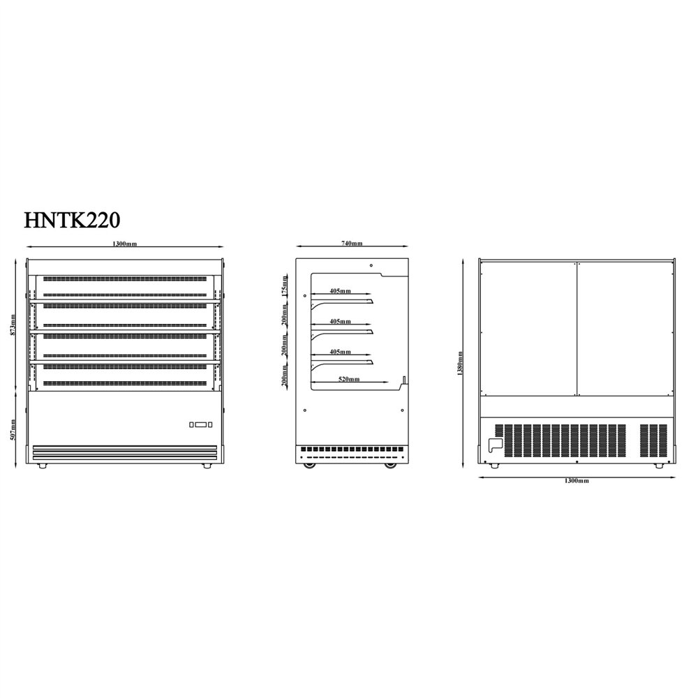 Professional Commercial Upright Chilled Display Case with 3 Glass Shelves, 1300x740x1380mm, Black - Ideal for Catering Businesse
