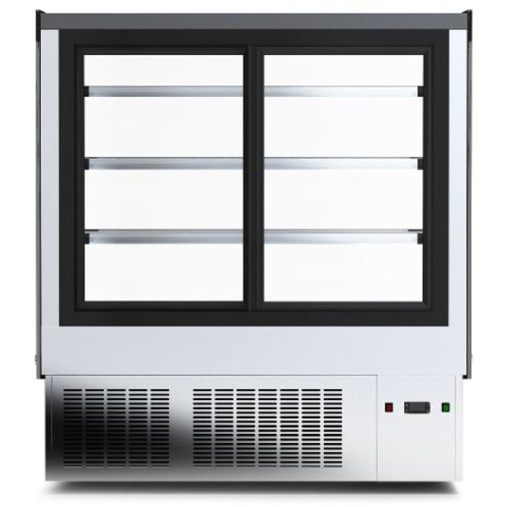 Professional Commercial Upright Chilled Display Case with 3 Glass Shelves, 700x700x1300, Stainless Steel - Ideal for Catering Bu