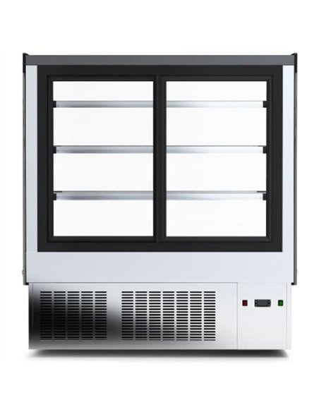 Professional Commercial Upright Chilled Display Case with 3 Glass Shelves, 700x700x1300, Stainless Steel - Ideal for Catering Bu