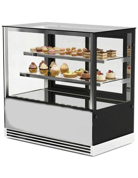 Professional Display Showcase Merchandiser Fridge, 355 Litres, 2 Shelves, 1000×700×1200mm, Black & Stainless Steel - Ideal for 