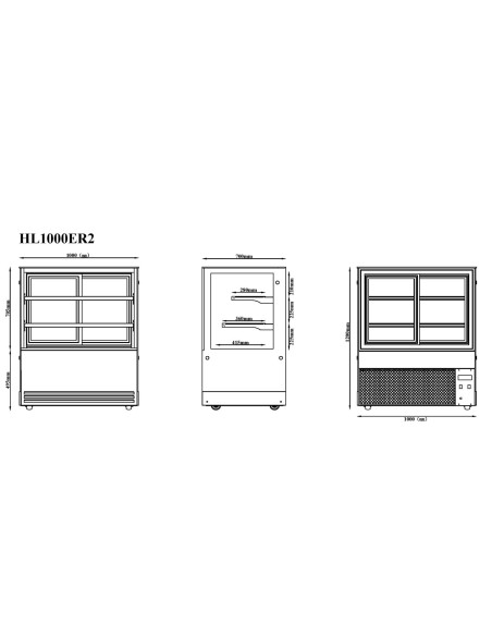 Professional Display Showcase Merchandiser Fridge, 355 Litres, 2 Shelves, 1000×700×1200mm, Black & Stainless Steel - Ideal for 