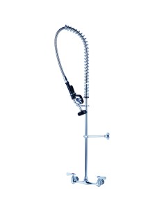 Professional 8" Center Wall Mounted Pre-Rinse Unit with 18" Riser, 44" Hose & Spray Valve Chrome for Commercial Kitchens