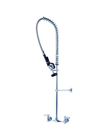Professional 8" Center Wall Mounted Pre-Rinse Unit with 18" Riser, 44" Hose & Spray Valve Chrome for Commercial Kitchens