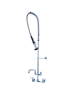 Professional 8" Center Wall Mounted Pre-Rinse Unit with Add-On Faucet, 18" Riser, 44" Hose, 12" Swing Spout - Ideal for Commerci