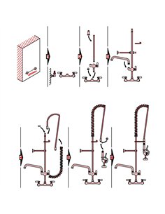 Professional 8" Center Wall Mounted Pre-Rinse Unit with Add-On Faucet, 18" Riser, 44" Hose, 12" Swing Spout - Ideal for Commerci 2