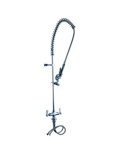 Professional Deck Mounted Pre-Rinse Unit with Add-On Faucet, 18" Riser, 44" Hose, 12" Swing Spout in Chrome - Ideal for Commerc