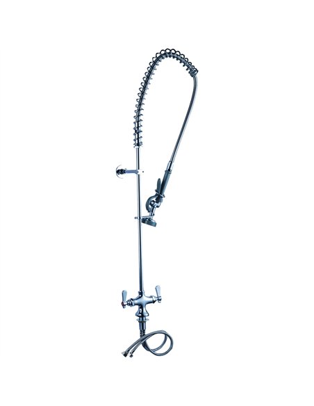 Professional Deck Mounted Pre-Rinse Unit with Add-On Faucet, 18" Riser, 44" Hose, 12" Swing Spout in Chrome - Ideal for Commerc
