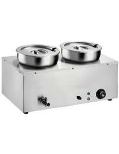 Professional 14L Stainless Steel 2 Pot Bain Marie Soup & Sauce Warmer for Commercial Kitchens | 580×320×375mm Size