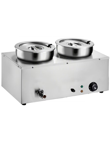 Professional 14L Stainless Steel 2 Pot Bain Marie Soup & Sauce Warmer for Commercial Kitchens | 580×320×375mm Size