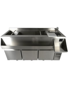 Professional 3 Door Counter Fridge with Cocktail Station Top, Ice Bin and Sink 1795×718×955mm for Commercial Kitchens