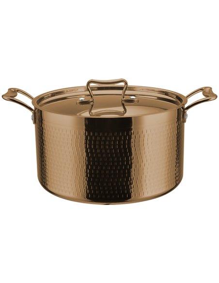 Professional Hammered Triple-Layer Stainless Steel Casserole with Copper Finish, 9.8L, ø280×160mm - Ideal for Commercial Kitchen