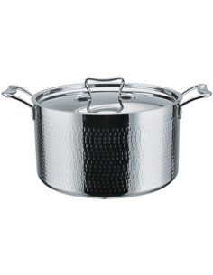 Professional Hammered Triple-Layer Stainless Steel Casserole, Silver Finish, 5.1L, ø220×135mm - Ideal for Commercial Kitchens