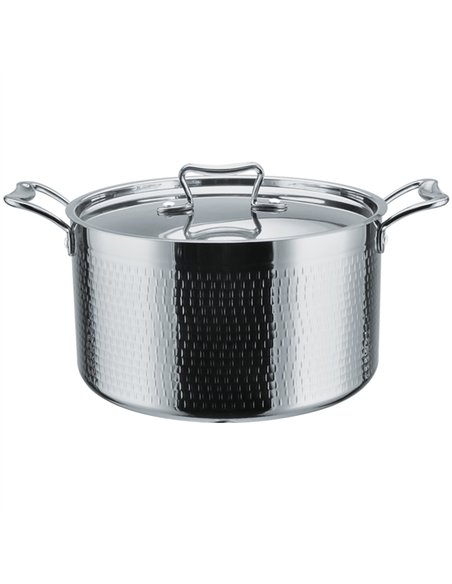 Professional Hammered Triple-Layer Stainless Steel Casserole, Silver Finish, ø300×180mm, 12.7L - Ideal for Commercial Kitchens