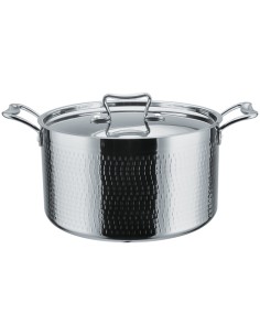 Professional Hammered Triple-Layer Stainless Steel Casserole, Silver Finish, 3.9L, ø200×125mm - Ideal for Commercial Kitchens