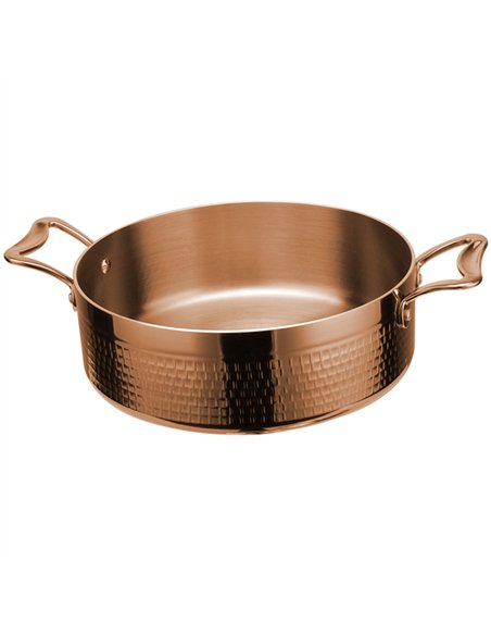 Professional Hammered Triple-Layer Stainless Steel Casserole with Copper Finish, 2.8L, ø220×75mm - Ideal for Commercial Kitchens