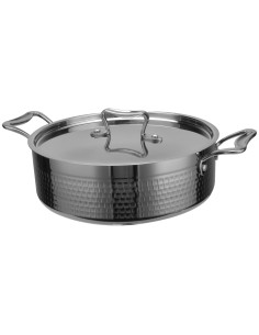 Professional Hammered Triple-Layer Stainless Steel Casserole, Silver Finish, ø240×80mm, 3.6L - Ideal for Commercial Kitchens