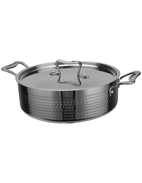 Professional Hammered Triple-Layer Stainless Steel Saucepan ø260×150mm 7.9L Silver Finish for Commercial Kitchens