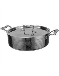 Professional Hammered Triple-Layer Stainless Steel Saucepan ø220×135mm 5.1L Silver Finish for Commercial Kitchens