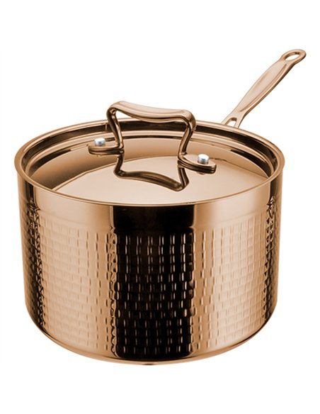 Professional Hammered Triple-Layer Stainless Steel Casserole with Long Handle, Copper Finish, 2.2L, ø200×70mm - Ideal for Commer