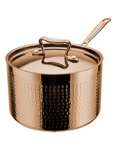 Professional Hammered Triple-Layer Stainless Steel Casserole with Long Handle, Copper Finish, 3.6L, ø240×80mm - Ideal for Commer